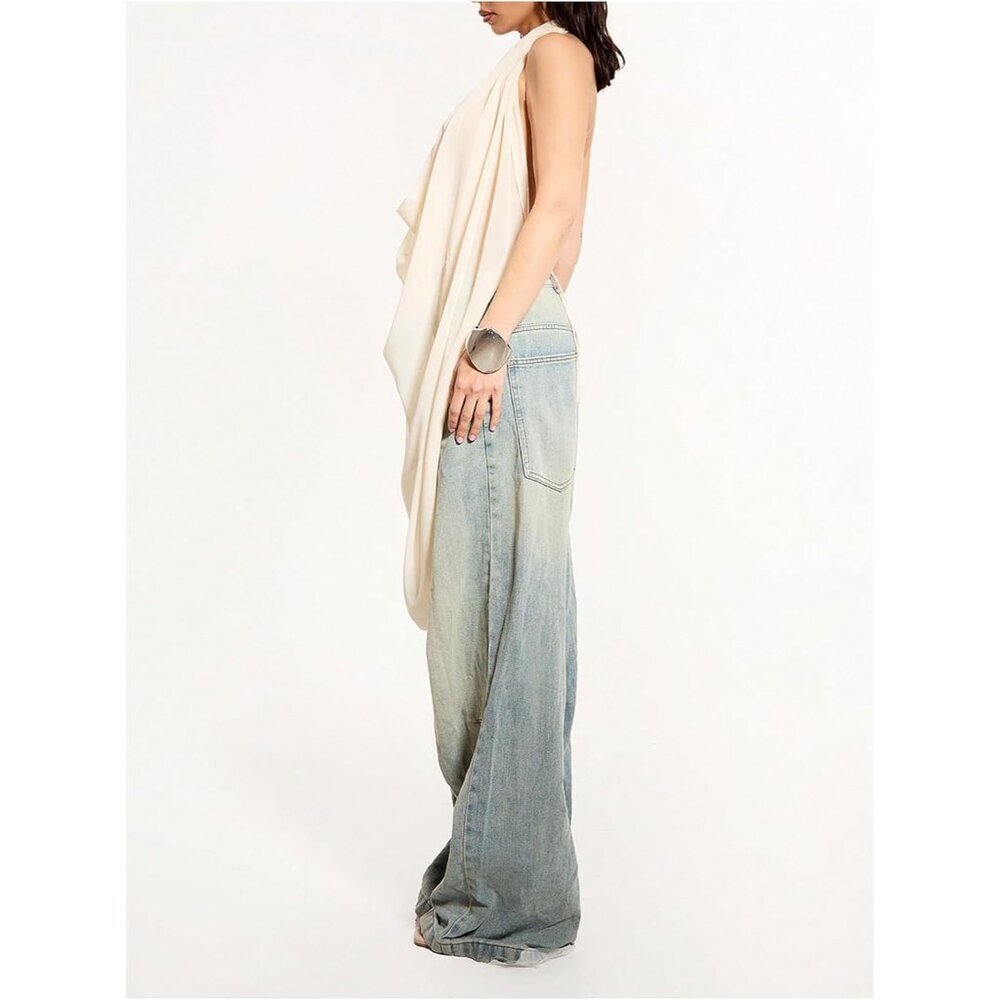 Women's Backless Cowl Neck Sleeveless Chiffon Tank Top Small Trendy - Picture 3 of 5